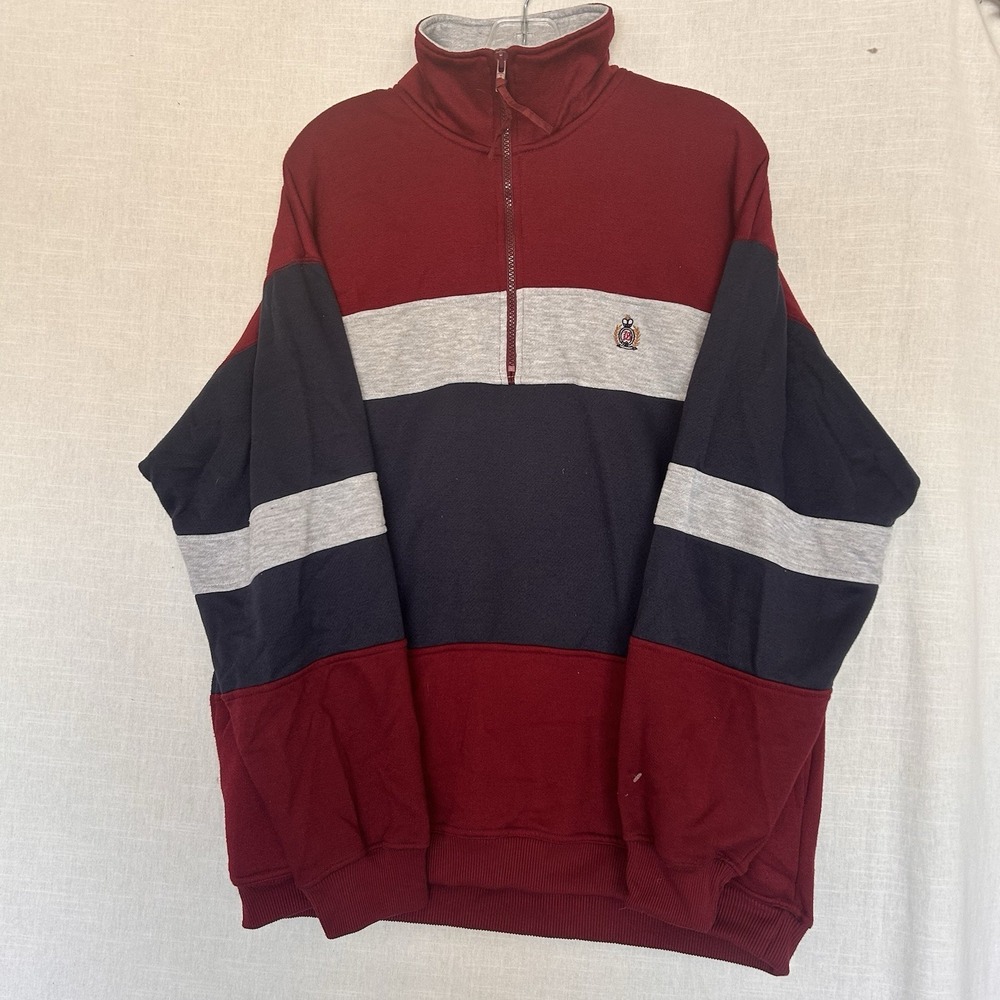 Vintage Bugle Boy Company Men's Quater Zip Pullover Colorblock Sweater Size XL